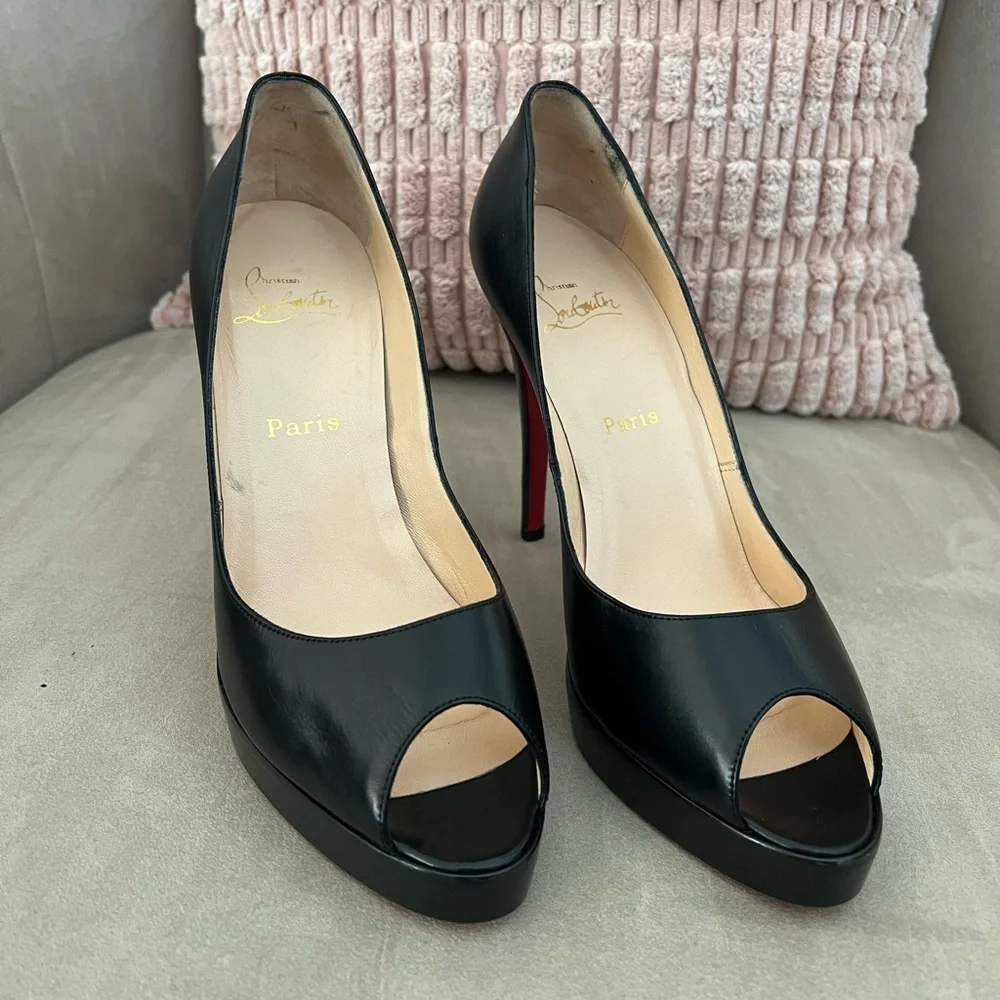 Black Classic Christian Louboutin Yoyo Zappa Calf Peep Toe Pumps Size 41.5 - Picture 1 of 9